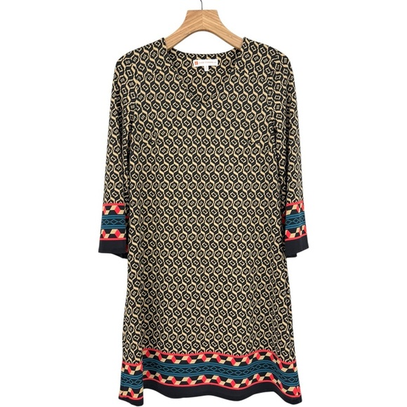Jude Connally Lexi Dress V-Neck 3/4 Sleeve Hexigon Geo Black Size M - Picture 1 of 9